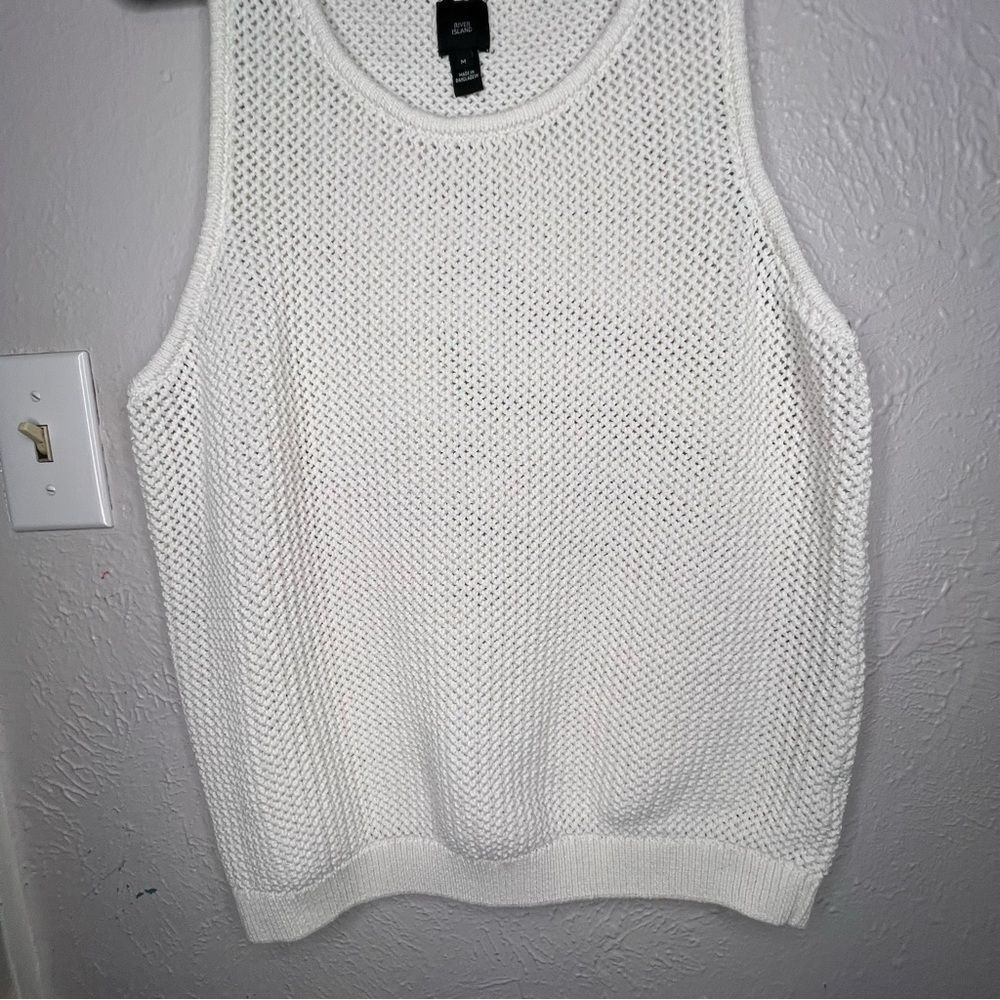 River Island White Cable Knit Women’s Tank Casual Coastal Clean Girl Top Sz M - Picture 5 of 11